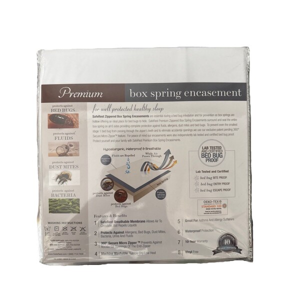 Twin XL Premium Box Spring Encasement Protector 9” Dorm White Micro Zipper New - Picture 2 of 2